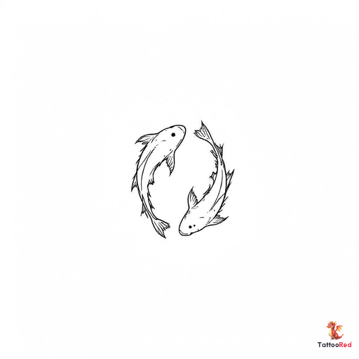 minimalist tattoo design of two fish in a sleek line art style, elegant and modern, representing the