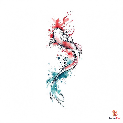 Watercolor tattoo of koinobori flowing in vibrant colors.