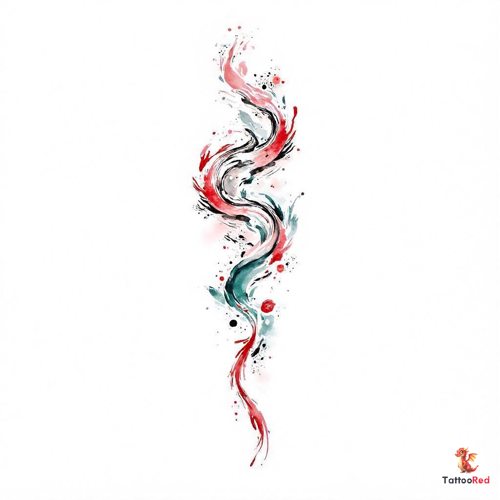 Watercolor koinobori tattoo design with vibrant colors and neo-traditional outlines.