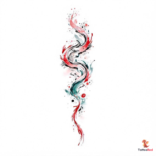 Watercolor koinobori tattoo design with vibrant colors and neo-traditional outlines.