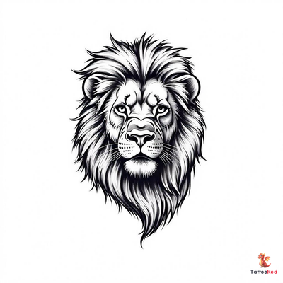 Detailed black and grey lion tattoo design showcasing strength and majesty.