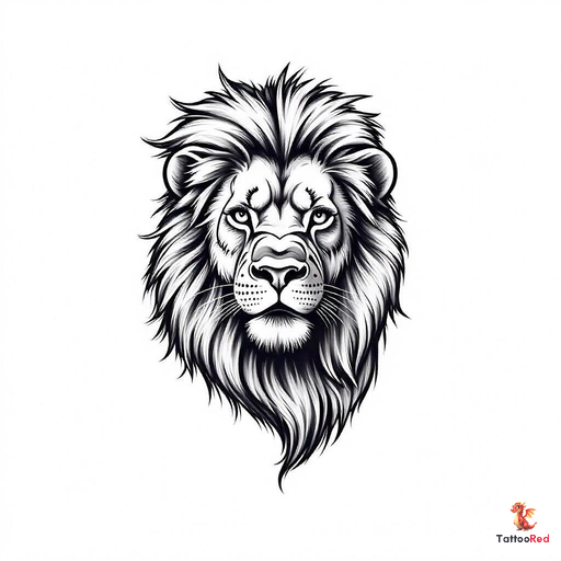 Detailed black and grey lion tattoo design showcasing strength and majesty.