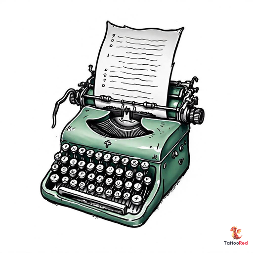 Photorealistic typewriter tattoo featuring intricate keys and vintage design.