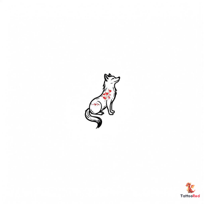 Minimalist fox tattoo design featuring clean lines and red accents.
