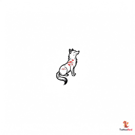 Minimalist fox tattoo design featuring clean lines and red accents.
