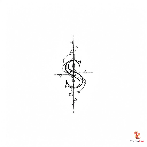 Geometric dollar sign tattoo featuring precise lines and modern design.