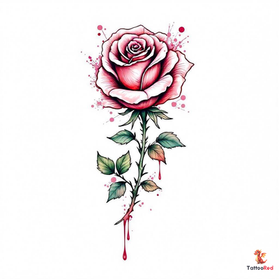 A watercolor melting rose tattoo with vibrant colors and artistic brushstrokes.