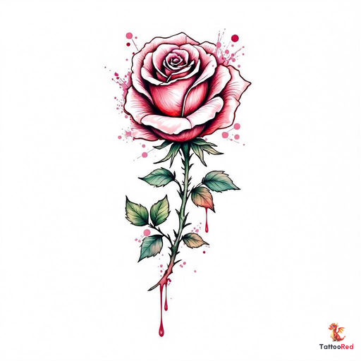 A watercolor melting rose tattoo with vibrant colors and artistic brushstrokes.