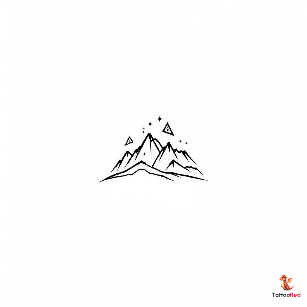 Minimalist mountain landscape tattoo with geometric triangles representing family strength.