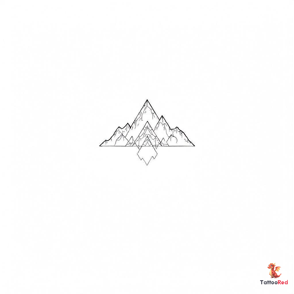 Minimalist mountain landscape tattoo with geometric triangles symbolizing family strength and unity.