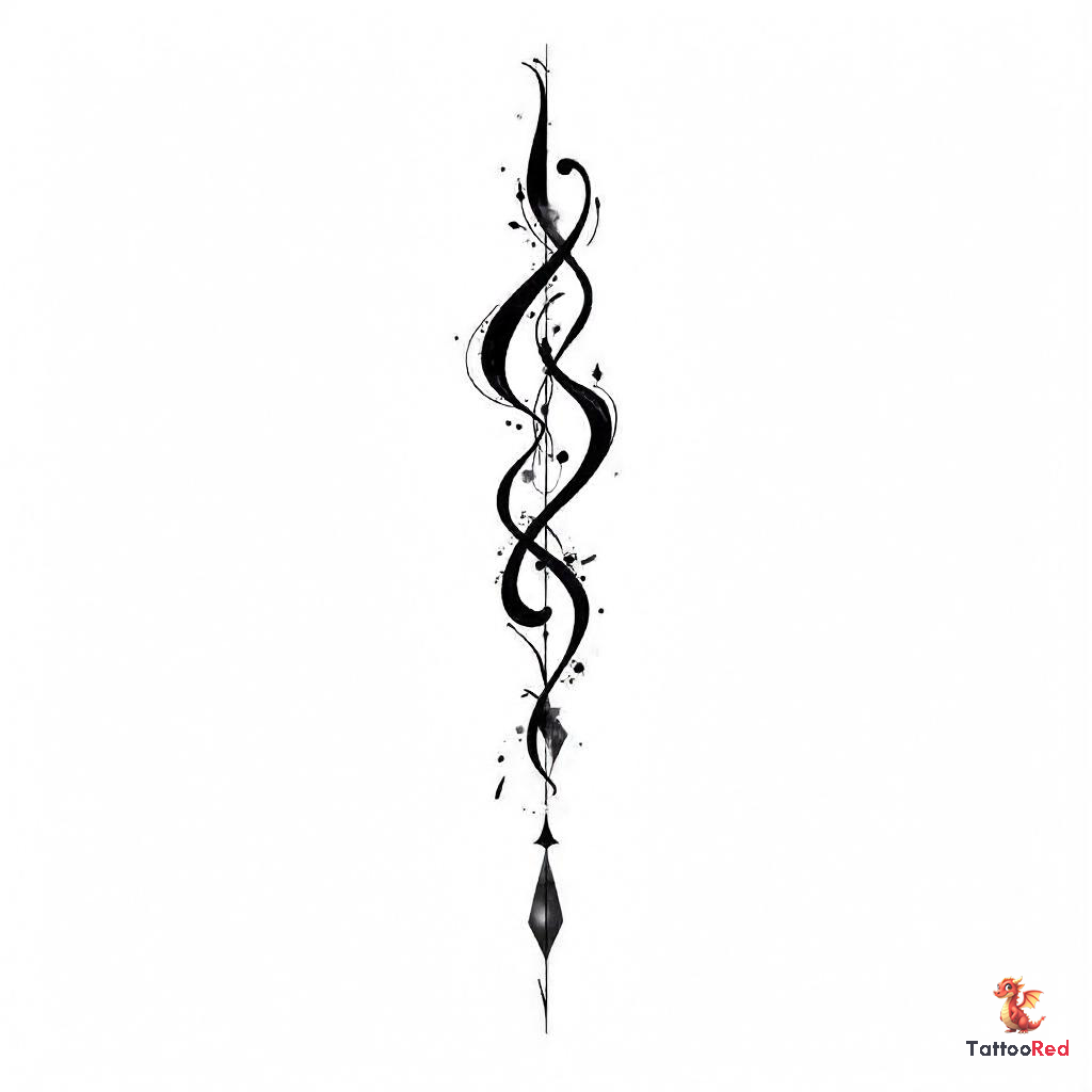 Intricate Celtic knot tattoo with five triangles in black and grey.