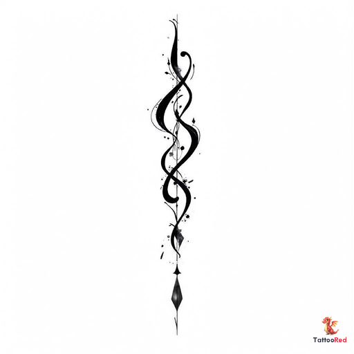 Intricate Celtic knot tattoo with five triangles in black and grey.