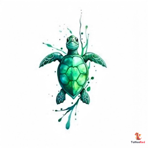 Watercolor turtle tattoo design in serene greens and blues
