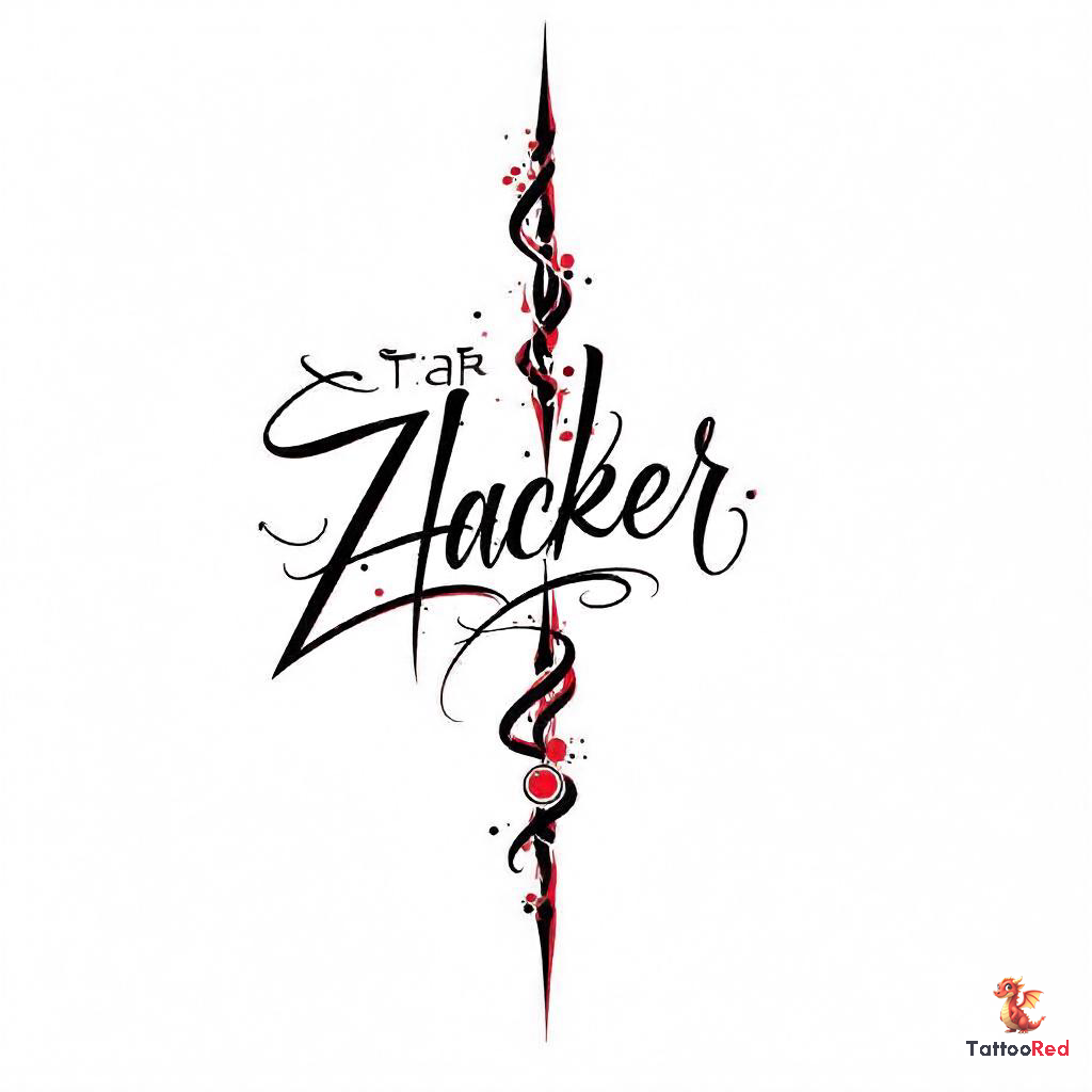 Stylish Zain Hacker tattoo design in red and black ink.