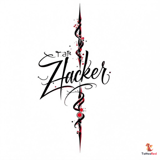 Stylish Zain Hacker tattoo design in red and black ink.