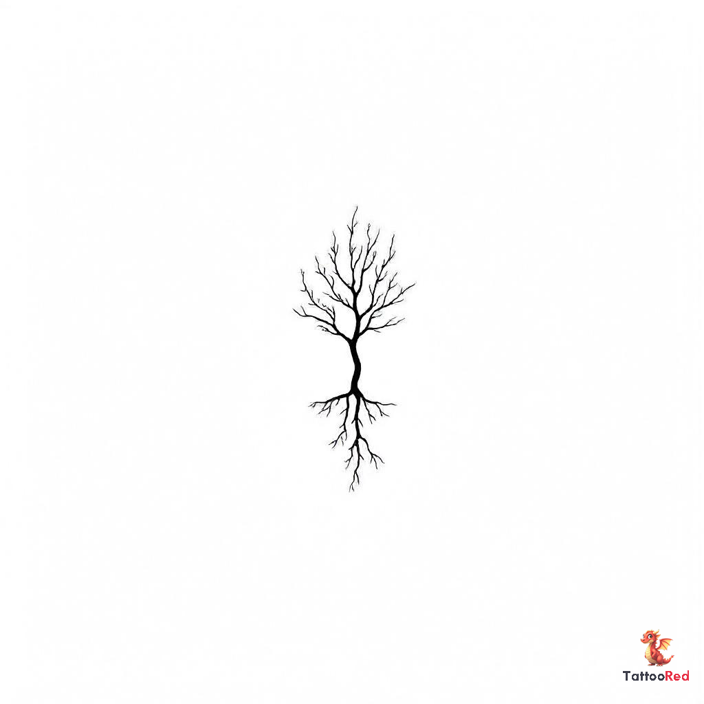 Minimalist family tree tattoo with clean lines and elegant design.