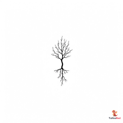 Minimalist family tree tattoo with clean lines and elegant design.