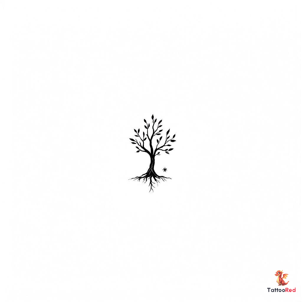Minimalist family tree tattoo with clean lines and elegant design.