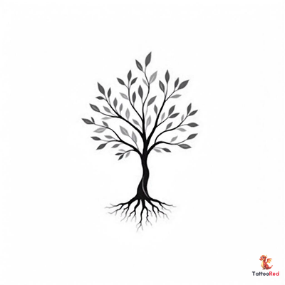 Minimalist family tree tattoo with clean lines and symbolic roots.