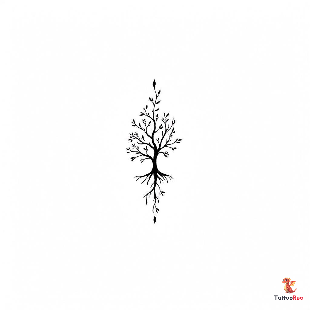 Minimalist family tree tattoo with clean lines and elegant design.