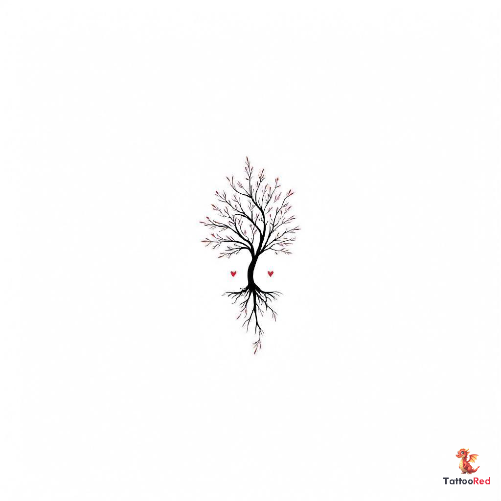 Minimalist family tree tattoo design with clean lines and symbolic roots.