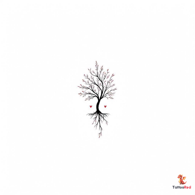 Minimalist family tree tattoo design with clean lines and symbolic roots.