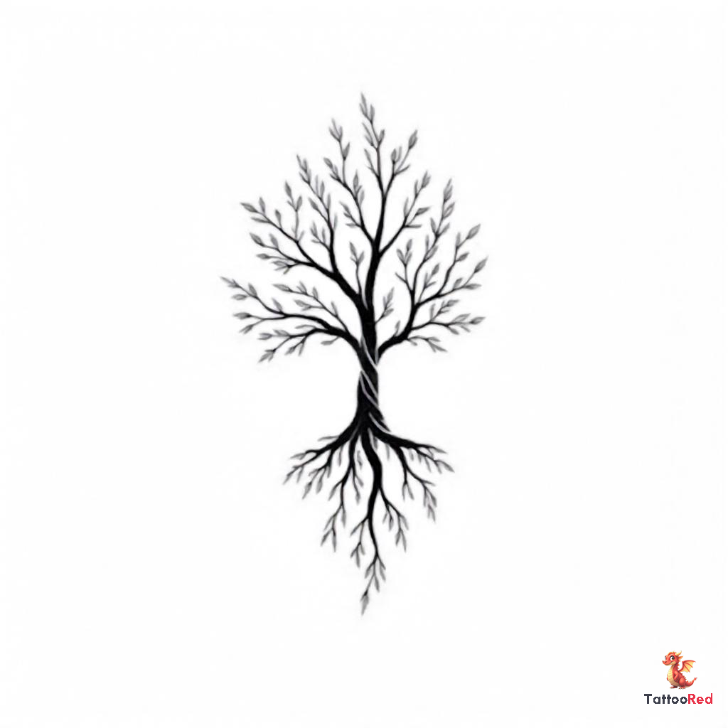 Minimalist family tree tattoo design featuring clean lines and symbolic roots.