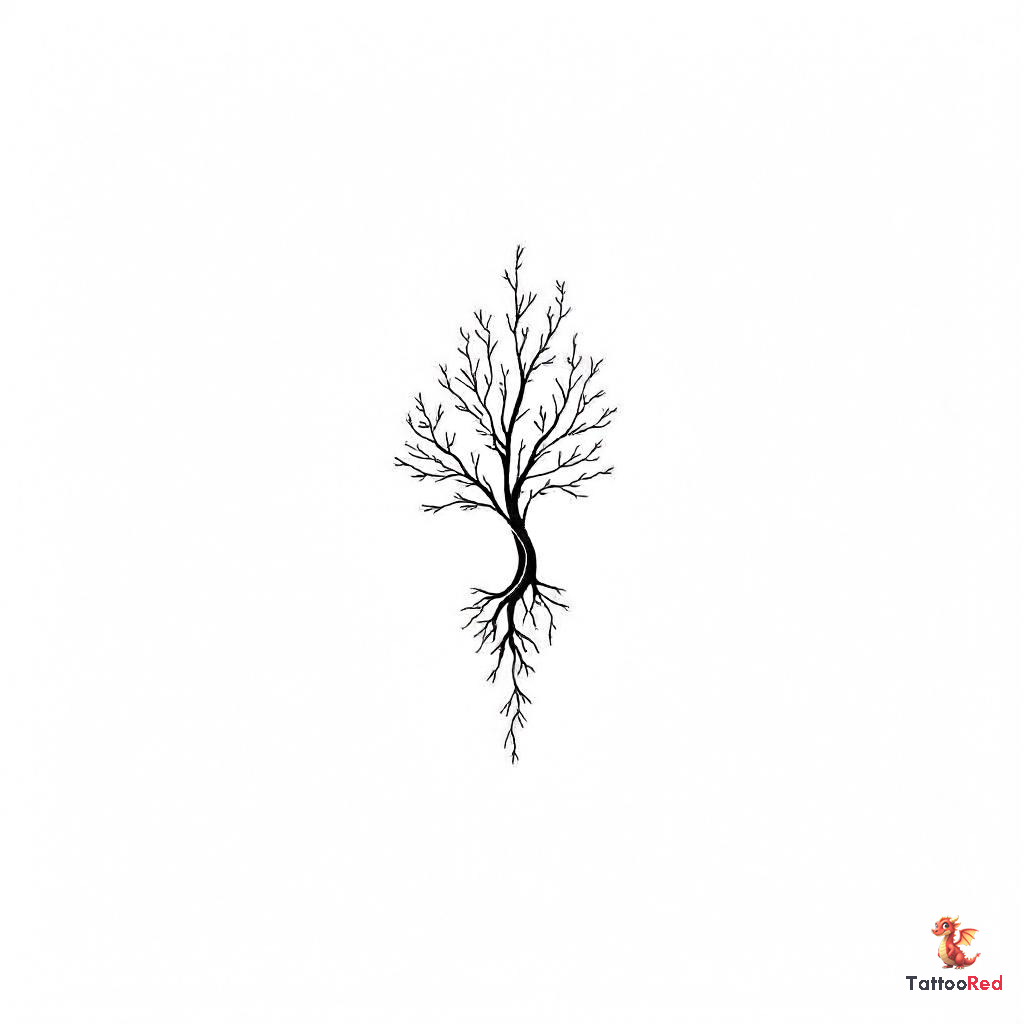 Minimalist family tree tattoo featuring clean lines and symbolic roots.