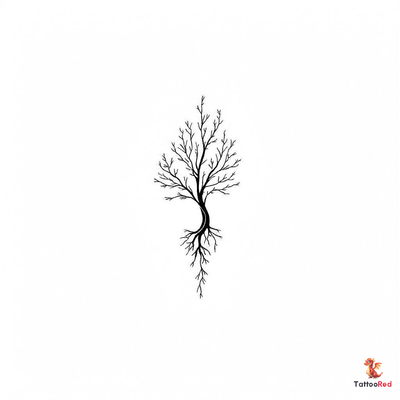 Minimalist family tree tattoo featuring clean lines and symbolic roots.
