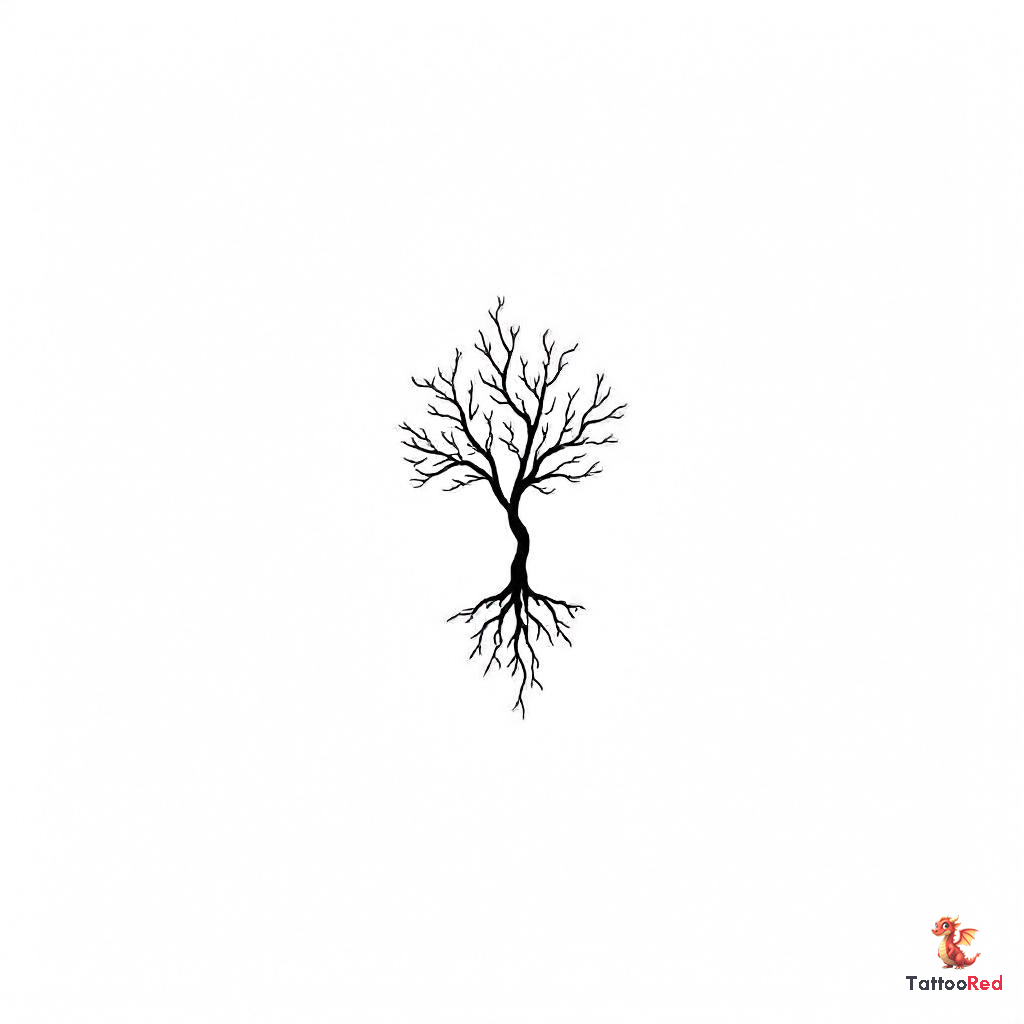 Minimalist family tree tattoo with clean lines and symbolic roots.