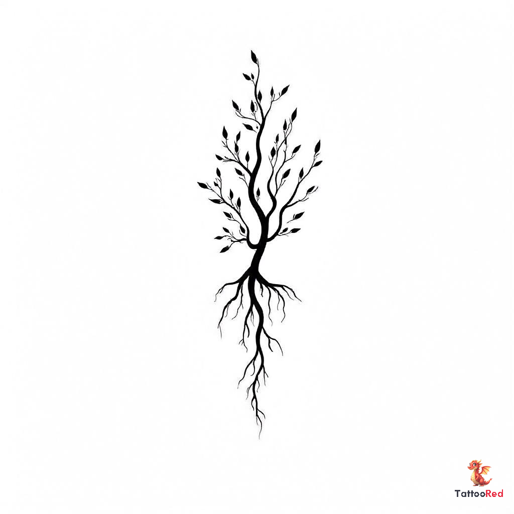 Minimalist family tree tattoo design with roots and branches