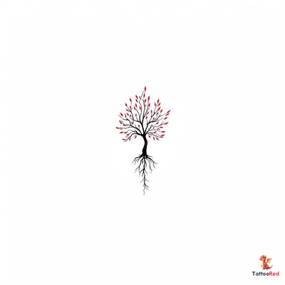 A minimalist family tree tattoo featuring clean lines and symbolic roots and branches.