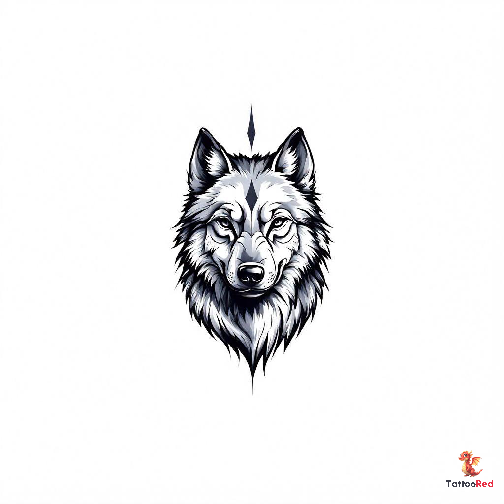 Geometric wolf tattoo design featuring sharp lines and angles.