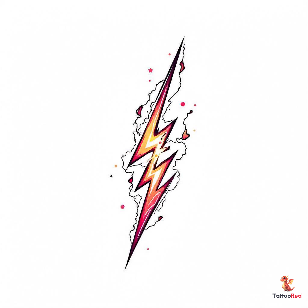 Dynamic anime-inspired lightning bolt tattoo with vibrant colors.