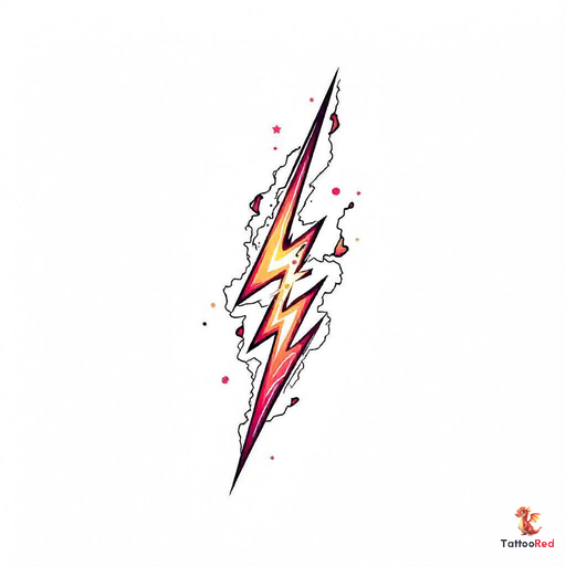 Dynamic anime-inspired lightning bolt tattoo with vibrant colors.