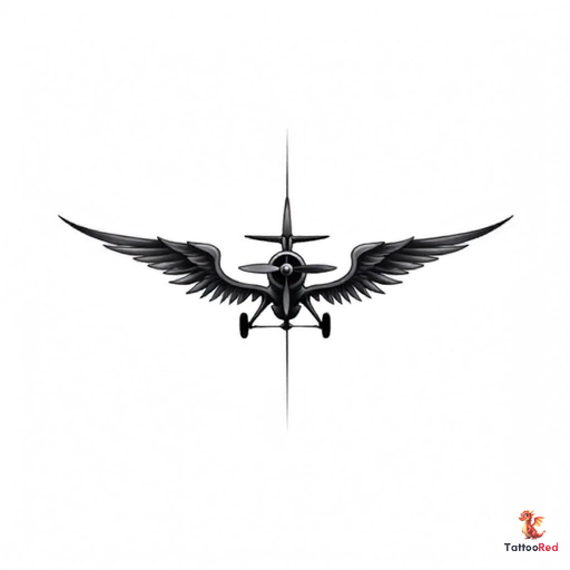 Vintage biplane silhouette tattoo with detailed wings and propeller.