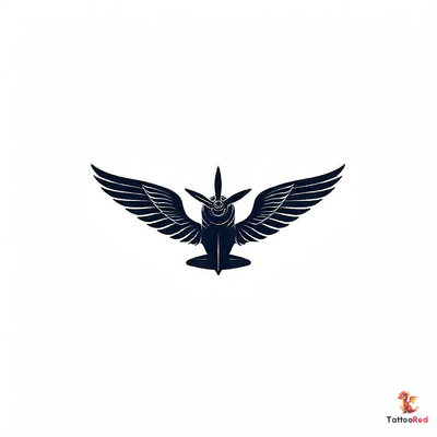 Vintage biplane silhouette tattoo with detailed wings and propeller