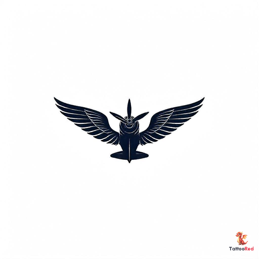 Vintage biplane silhouette tattoo with detailed wings and propeller