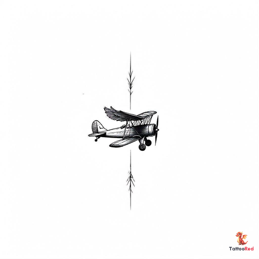 vintage biplane silhouette tattoo, classic design with detailed wings and propeller, nostalgic trave