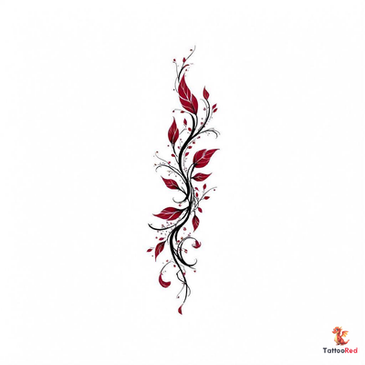 Intricate floral tattoo design with black and red elements