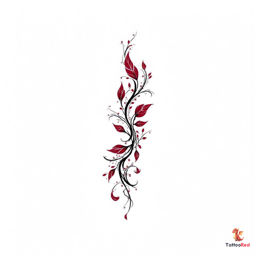 Intricate floral tattoo design with black and red elements