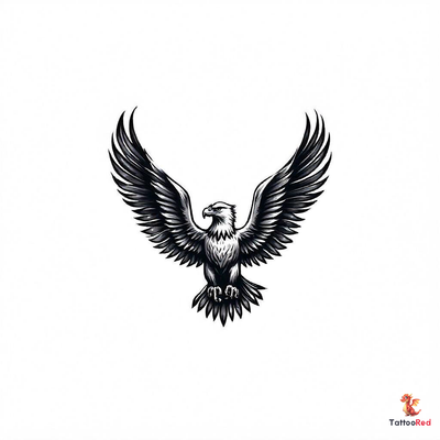 Black-and-grey eagle tattoo design showcasing wings and details.