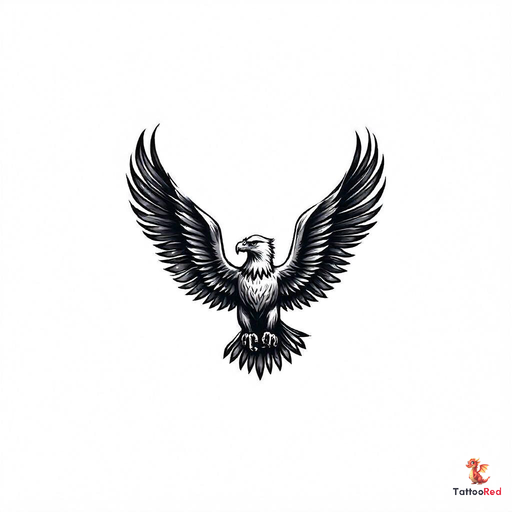 Black-and-grey eagle tattoo design showcasing wings and details.