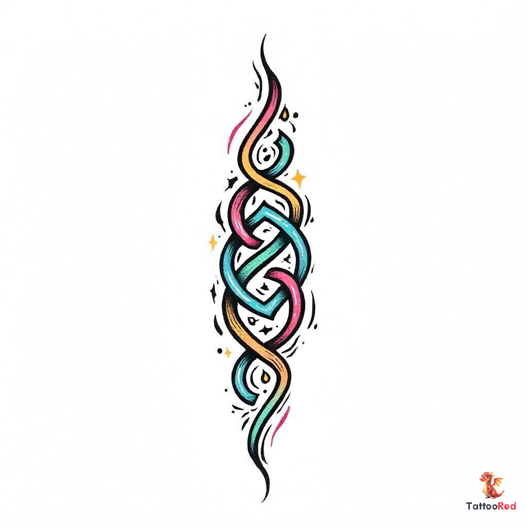 Vibrant neo-traditional Celtic knot tattoo design with intricate interwoven patterns.