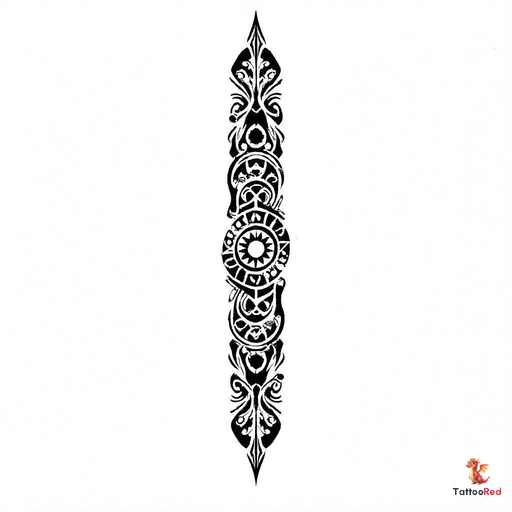 Intricate Polynesian geometric tattoo design with bold black lines.