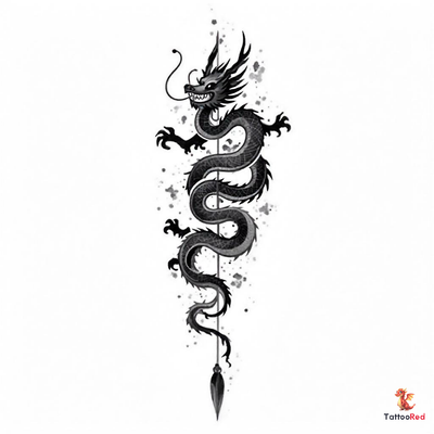 A majestic black-and-grey Japanese dragon tattoo design showcasing intricate details and fierce expression.