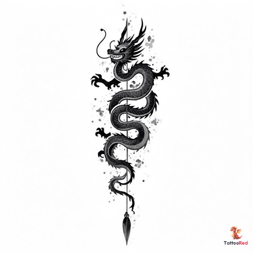 A majestic black-and-grey Japanese dragon tattoo design showcasing intricate details and fierce expression.