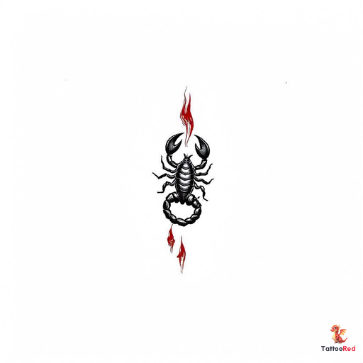 Neo-traditional scorpion tattoo design with black and red elements.