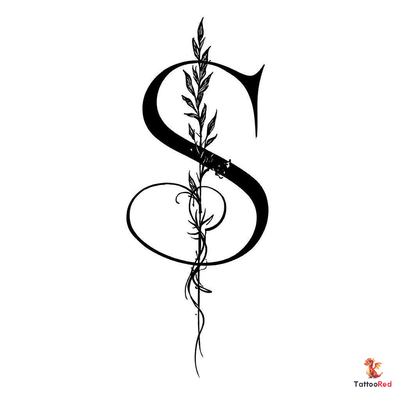 Vintage tattoo design featuring an elegant letter S with floral elements.