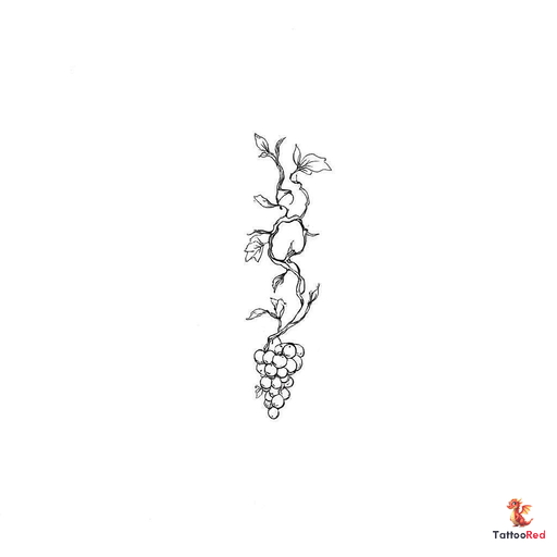 Vintage grape vine tattoo with twisting branches and grapes in bold outlines.